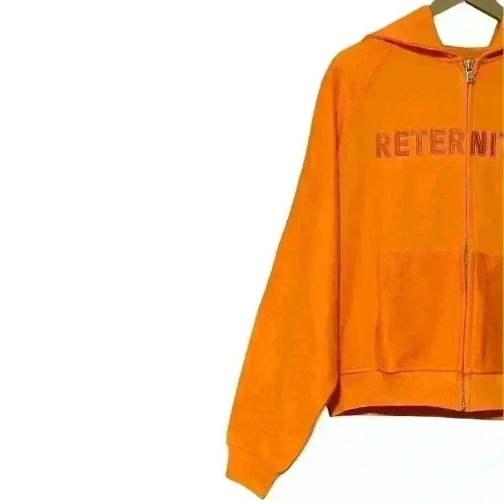 RETERNITY Full Zip Raglan Hoodie Men’s S Orange 3D Logo Streetwear Y2K NWT - Picture 5 of 13